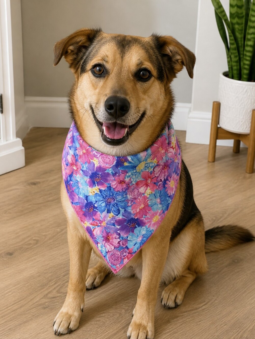Handmade Floral & Pink Reversible Bandana - Pink Floral